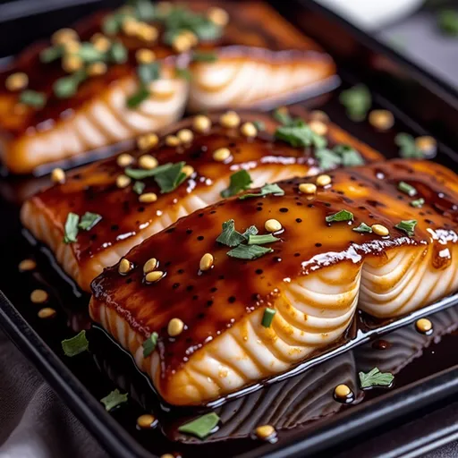 The Salmon Recipe That Turns Ordinary Nights into Culinary Adventures Close-up of crispy honey garlic glazed salmon fillet garnished with green onions and sesame seeds.
