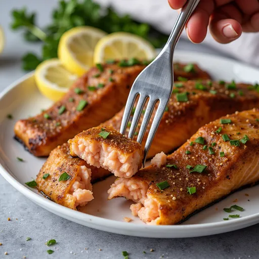A Whimsical Journey: Air Fryer Honey Garlic Salmon That Dances on Your Palate Close-up of Air Fryer Honey Garlic Salmon fillet with golden glaze.