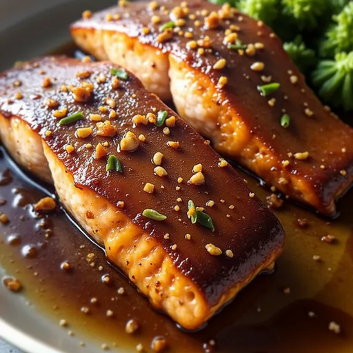 Whip Up Some Magic: Honey Garlic Salmon in Just 20 Minutes Close-up of Honey Garlic Salmon fillet garnished with green onions.