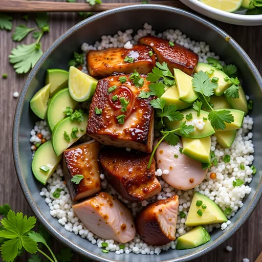 The Honey Lime Salmon Bowls that Turn Dinner into a Celebration Close-up of a Honey Lime Salmon Bowl with vibrant ingredients.