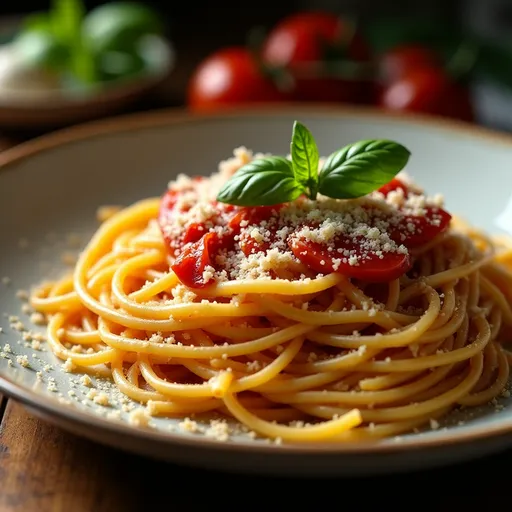 Close-up of a plate of Authentic Spaghetti All’assassina with vibrant tomato sauce and garnished with basil.