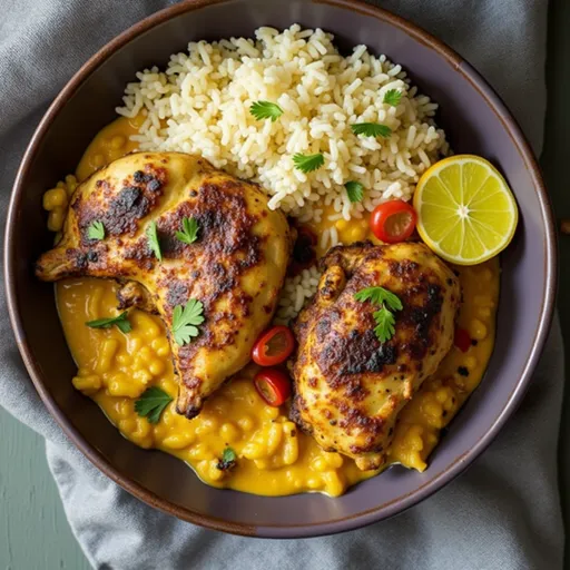 The Creamy Peri-Peri Chicken That Will Make Your Taste Buds Dance Close-up of creamy peri-peri chicken served over rice with fresh parsley garnish.