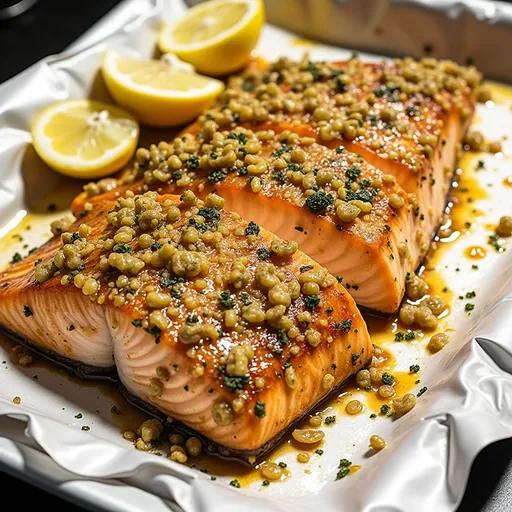 A Sweet and Savory Salmon Delight That Will Make Your Taste Buds Dance Close-up of baked honey garlic salmon fillet garnished with green onions.