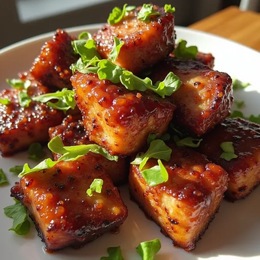 Little Bites of Joy: The Honey Garlic Salmon Recipe That Will Brighten Your Day Close-up of honey garlic salmon bites garnished with green onions and sesame seeds.