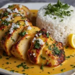 A vibrant plate of spicy Brazilian coconut chicken with colorful vegetables, garnished with cilantro.