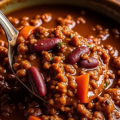Chili That’s Better Than a Cozy Blanket on a Chilly Night A close-up of a steaming bowl of chili with ground beef, beans, and fresh toppings.