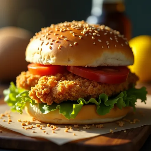 A mouthwatering lemon pepper chicken sandwich, showcasing golden-brown chicken on a soft bun.