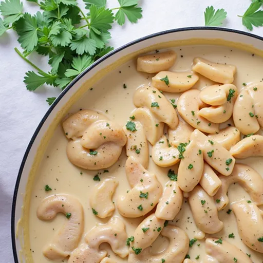 Delicious fettuccine pasta with chicken in a creamy garlic parmesan sauce, beautifully arranged.