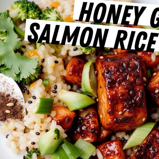 A delicious Honey Garlic Salmon Rice Bowl featuring salmon, rice, and garnishes in soft natural light.