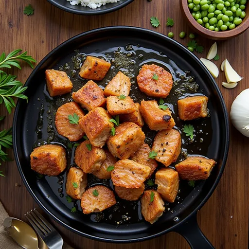 Appetizing Honey Garlic Salmon Bites on a plate, showcasing a rich glaze and soft texture.