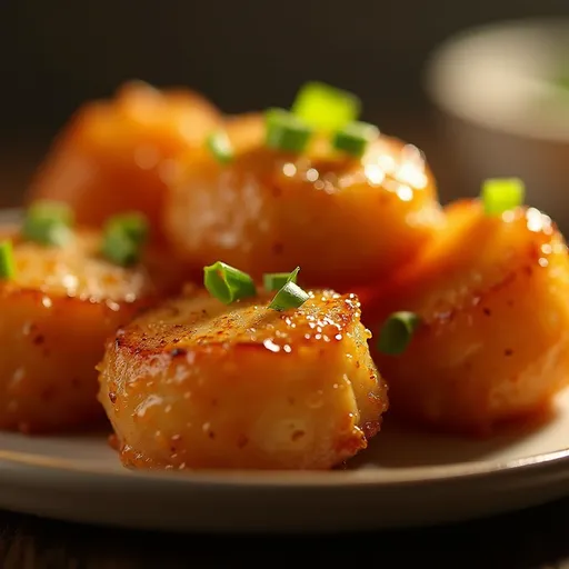 Deliciously glazed honey garlic salmon bites garnished with green onions.