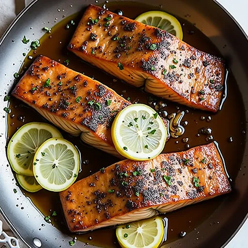 A beautifully plated honey garlic salmon dish with a soft focus background, showcasing the glaze and ingredients.
