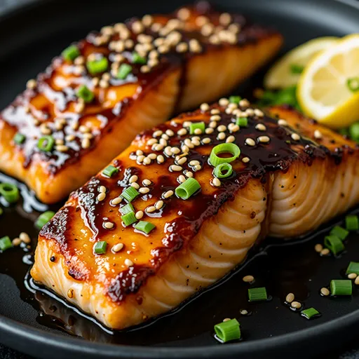 A vibrant air fryer honey garlic salmon dish featuring rich colors, inviting textures, and aromatic garlic and honey drizzles.
