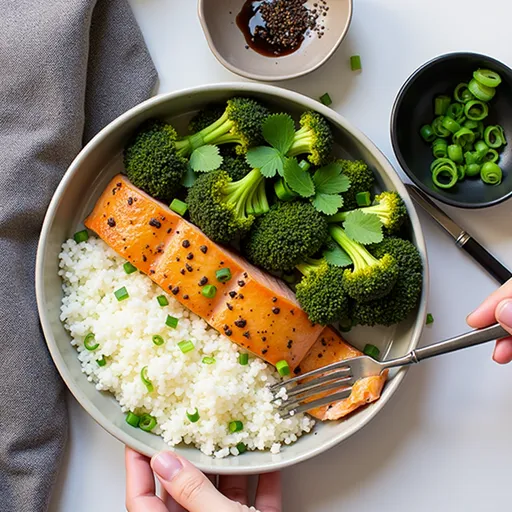 A vibrant Air Fryer Honey Garlic Salmon fillet, drizzled with honey glaze and surrounded by lemon slices and fresh green onions.