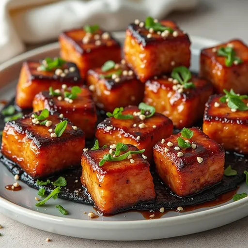 Delicious Air Fryer Honey Garlic Salmon Bites displayed on a plate, showcasing their golden-brown texture.