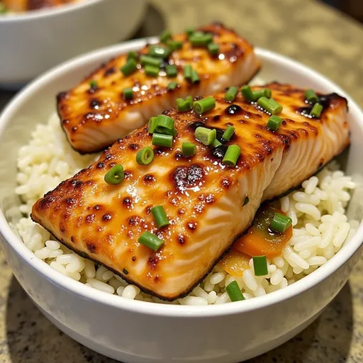 Delicious Air Fryer Honey Garlic Salmon Bowl with salmon fillets, vibrant vegetables, and a sprinkle of sesame seeds, focused in soft light.