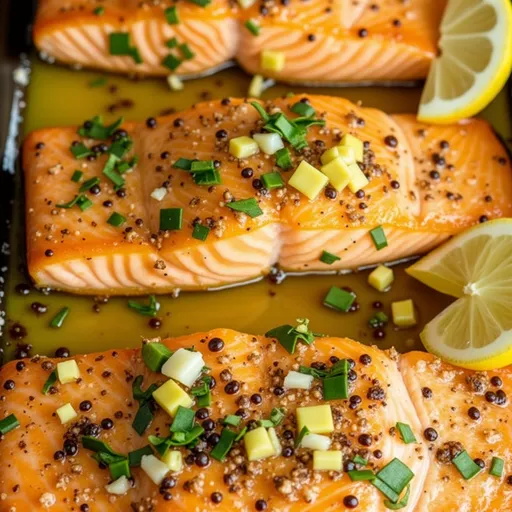 A succulent piece of salmon covered in a shiny honey garlic butter sauce, showcased on a plate.