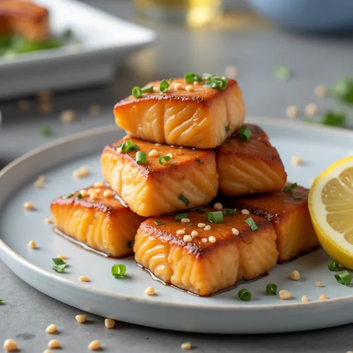 A vibrant and appetizing honey garlic salmon bites bowl with colorful ingredients.