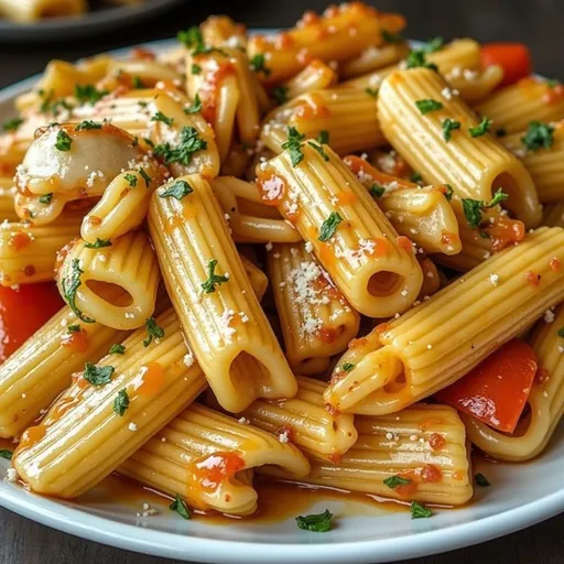 Delicious pasta dish featuring bright cherry tomatoes and fresh spinach, topped with cheese.