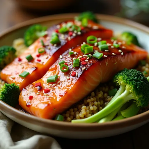 An inviting bowl of Spicy Honey Balsamic Salmon with vibrant ingredients, beautifully arranged for a mouthwatering presentation.