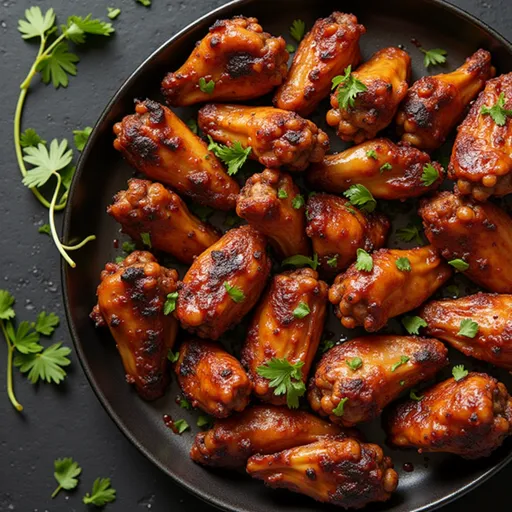 Appetizing Sweet and Spicy Chicken Wings featuring a glossy glaze and texture, illuminated by natural light.