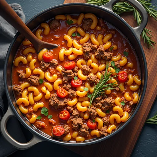 Delicious One Pot Goulash served in a rustic bowl, showcasing vibrant colors and rich textures.