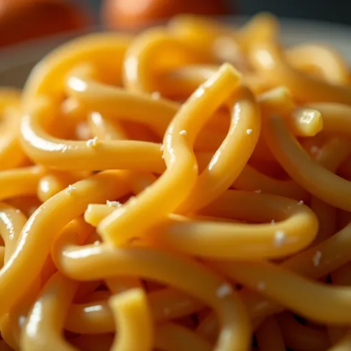 A vibrant plate of cheesy orange pasta, showcasing its texture and garnished with parsley.