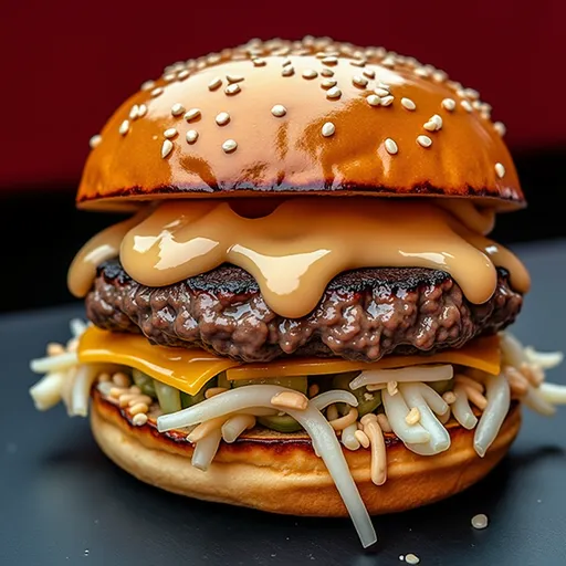 An appetizing view of a perfectly cooked smash burger, showcasing its textures and toppings.