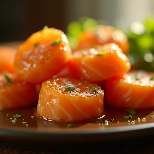 Appetizing Honey Garlic Salmon Bites showcasing glistening honey glaze and fresh garnishes.