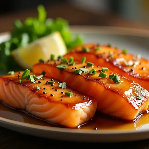 Appetizing Honey Garlic Salmon Bites presented on a rustic wooden surface, highlighting textures.