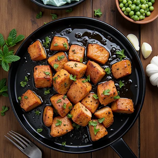 Deliciously glazed Honey Garlic Salmon Bites captured in warm, natural light, with a blurred background.