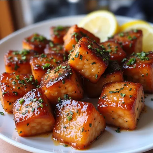 Appetizing air fryer salmon bites served in a cozy setting, highlighting texture and color.
