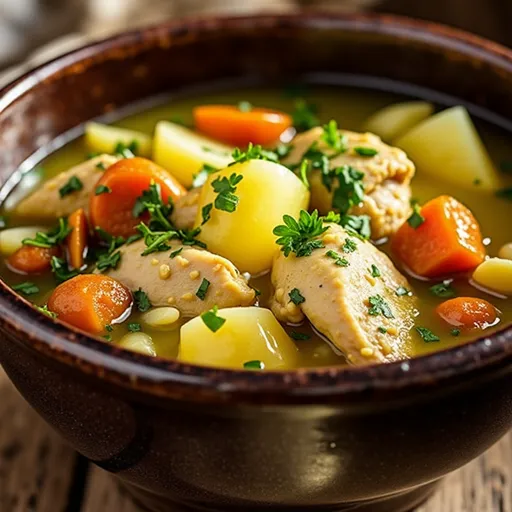 Delicious slow cooker chicken stew displayed in soft natural light, highlighting its textures.