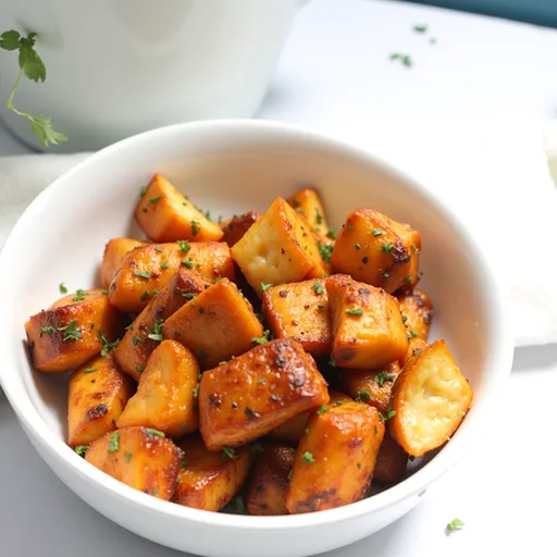 Air Fryer Salmon Bites shown in vibrant detail, with a honey soy sauce shimmer and fresh herbs for garnish.