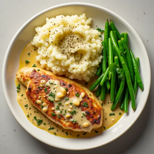 A tempting plate of creamy garlic chicken, highlighting the texture of the sauce and tender chicken.