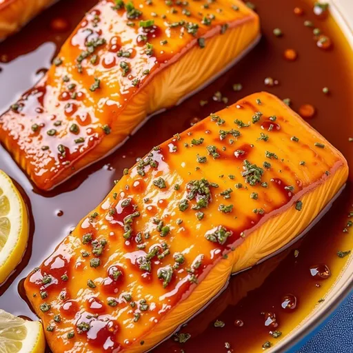Gourmet presentation of Honey Garlic Salmon, highlighting the glossy sauce and minced garlic.