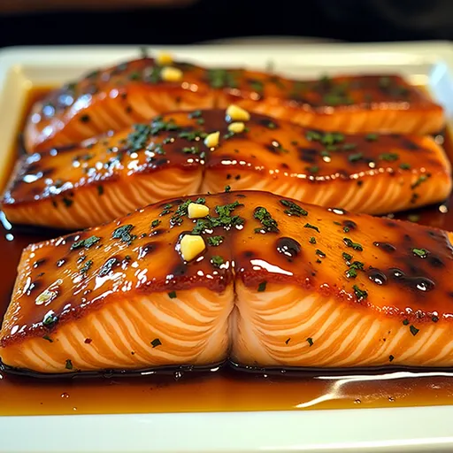 Eye-level view of a honey garlic salmon dish with chopped green onions.