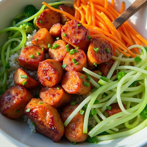 A beautifully arranged Honey Garlic Salmon Bowl showcasing salmon fillets and fresh vegetables.