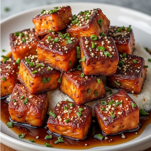 Succulent pieces of salmon on a plate, highlighted with chives and a warm, inviting background.