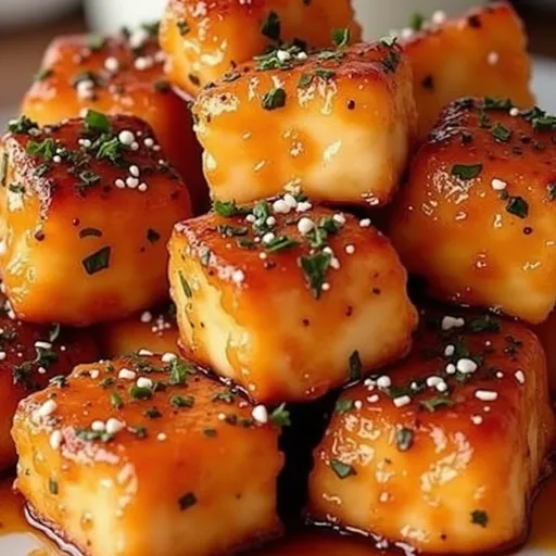 Delicious salmon pieces coated in honey garlic sauce, showcasing a crunchy texture and vibrant colors.