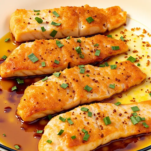 Delicious salmon dishes with a drizzle of honey garlic sauce, surrounded by lemon wedges.