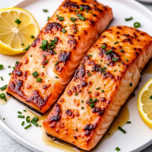 Detailed view of Air Fryer Honey Garlic Salmon with a warm, inviting background and soft lighting.