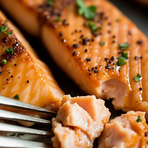 Beautifully plated salmon with a glossy honey garlic glaze and soft shadows.