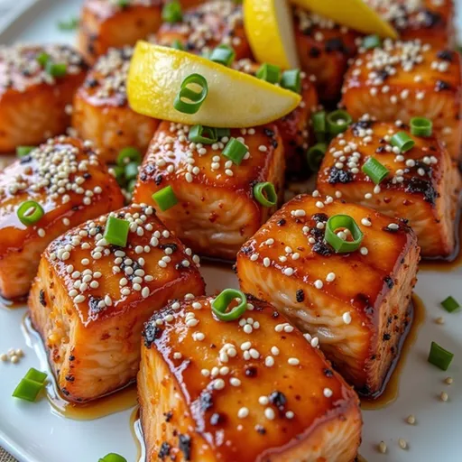 A mouthwatering arrangement of air-fried salmon bites, highlighted by natural light and soft shadows.