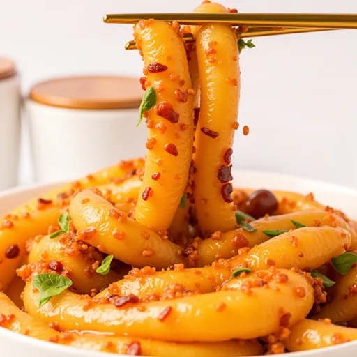 A detailed view of perfectly cooked Easy Potato Noodles, illuminated by natural light.