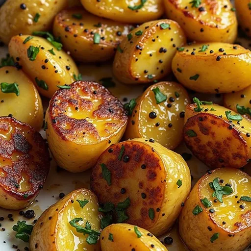 Deliciously roasted Yukon Gold potatoes, glistening with olive oil and sprinkled with herbs.