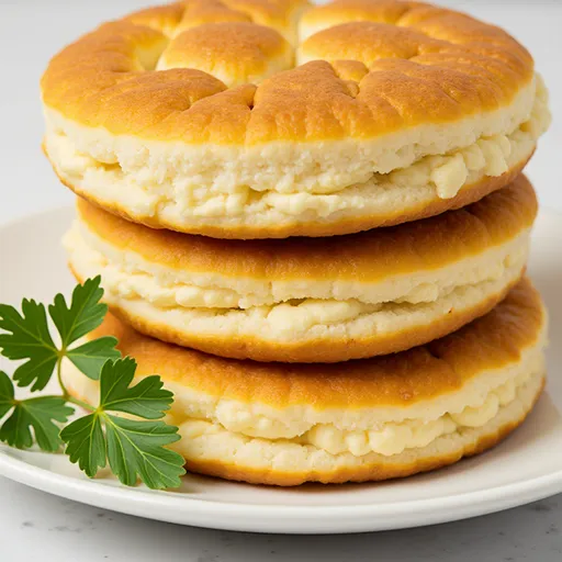 Detailed shot of light and fluffy cottage cheese bread, showcasing its inviting golden-brown surface and soft interior.