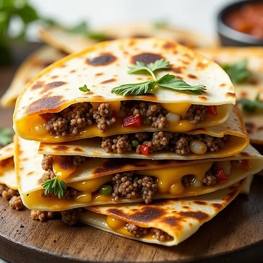 Deliciously crispy quesadillas with gooey cheese and a side of sour cream and salsa.