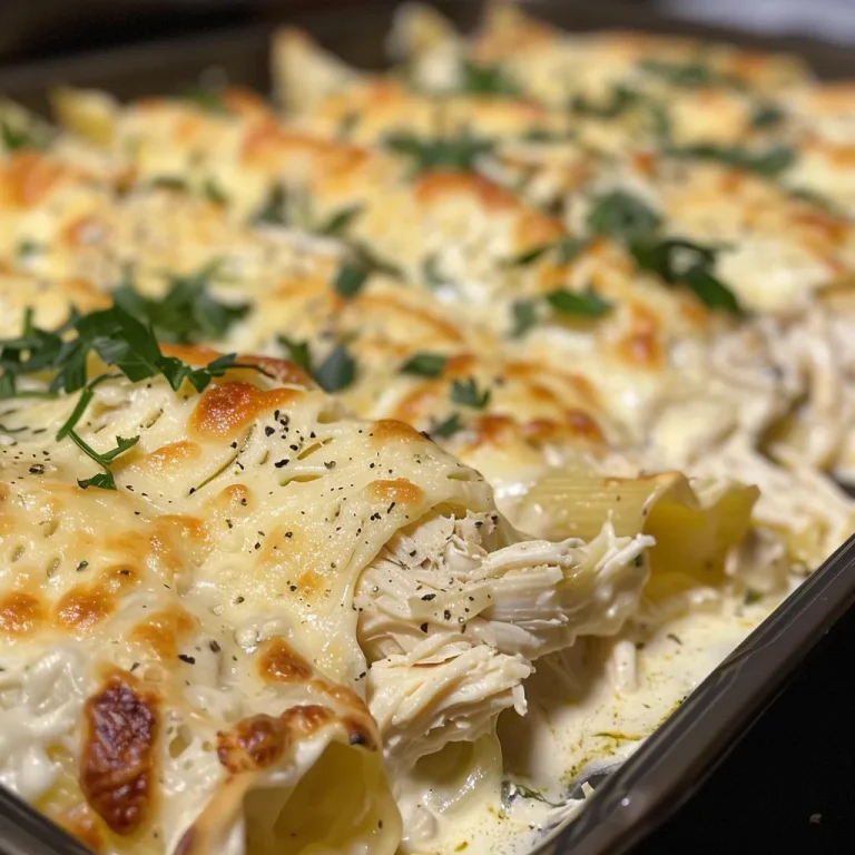 The Cozy Chicken Alfredo Stuffed Manicotti That Will Steal Your Heart Close-up of Chicken Alfredo stuffed manicotti drizzled with Alfredo sauce.