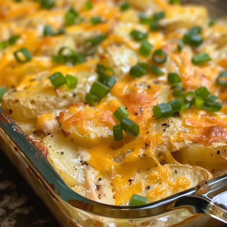The Chicken Potato Casserole That Will Make You Feel Right at Home Close-up view of a chicken potato casserole with golden melted cheese.
